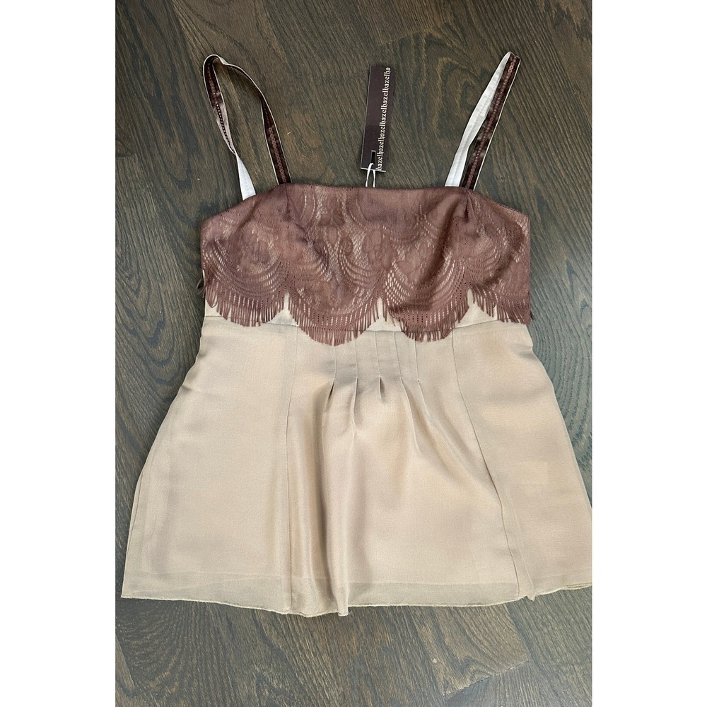 NWT Hazel Hazel Lace Trim Cami Top Brown Beige Boho Y2K Velvet tie back sz S - Picture 6 of 10